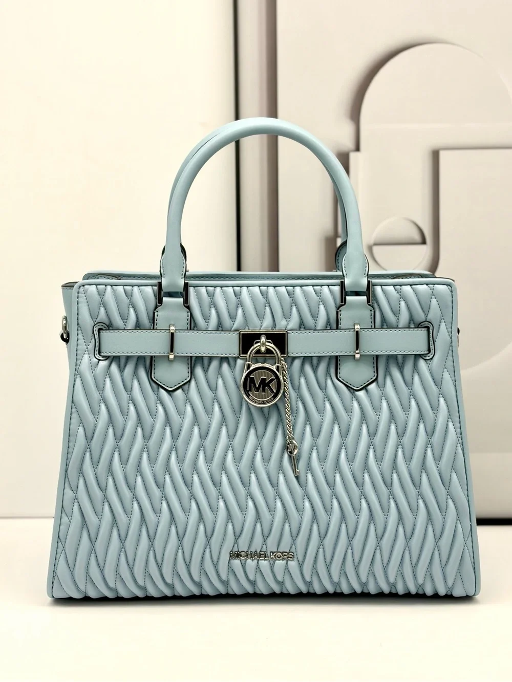 Michael Kors Hamilton Medium Satchel Crossbody Bag Pale Blue NWT